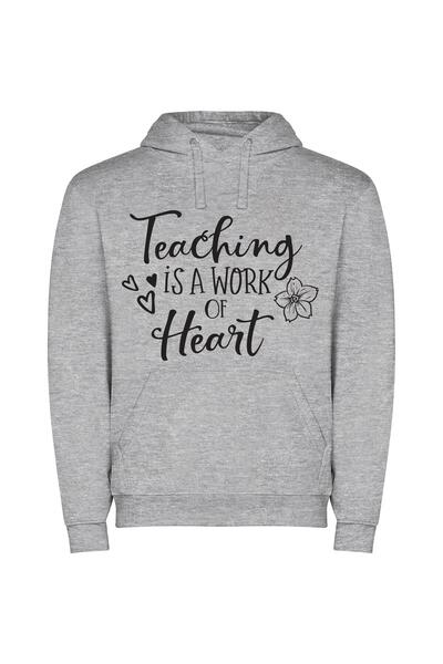 iLovePrints Heart of Teaching Φούτερ με κουκούλα σε χρώμα Γκρι