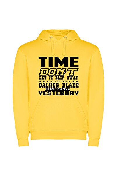 iLovePrints Time Blame, Delete, Enes Φούτερ με κουκούλα σε χρώμα Κίτρινο