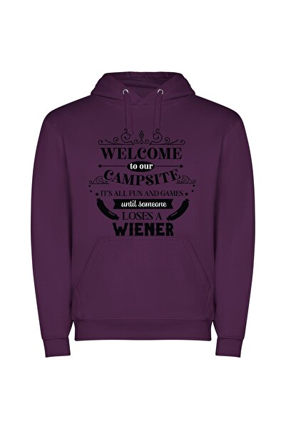iLovePrints Wiener-Loss Campsite Adventure Φούτερ με κουκούλα σε χρώμα Μωβ