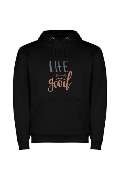 iLovePrints Luxury: 2018, Feeling Good! Φούτερ με κουκούλα σε χρώμα Μαύρο