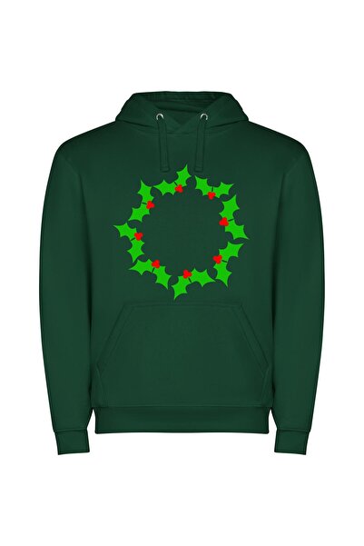 iLovePrints Holly Halo: Festive Laurel Φούτερ με κουκούλα σε χρώμα Πράσινο