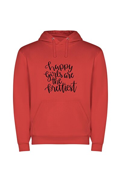 iLovePrints Happy Girls Shine Bright Φούτερ με κουκούλα σε χρώμα Κόκκινο