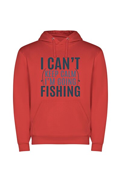 iLovePrints Fishing Blissful Escape: Yah! Φούτερ με κουκούλα σε χρώμα Κόκκινο