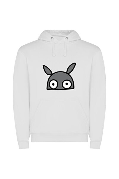 iLovePrints Elegant Hare Illustration Φούτερ με κουκούλα σε χρώμα Λευκό