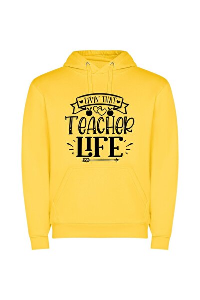 iLovePrints Teacher's True Black & White Φούτερ με κουκούλα σε χρώμα Κίτρινο