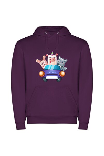 iLovePrints Animal Joyride: HD Mascots Φούτερ με κουκούλα σε χρώμα Μωβ