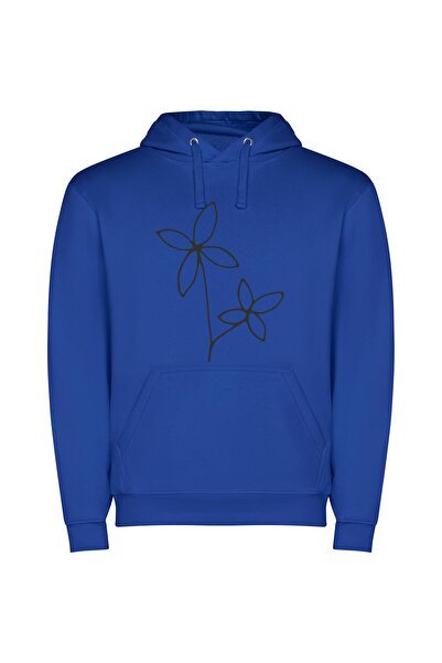 iLovePrints Floral Line Art Elegance Φούτερ με κουκούλα σε χρώμα Μπλε