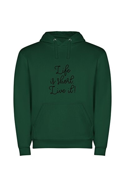 iLovePrints True Life: Live it! Φούτερ με κουκούλα σε χρώμα Πράσινο