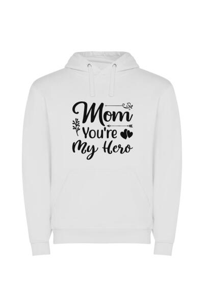iLovePrints Mama, My Hero Φούτερ με κουκούλα σε χρώμα Λευκό