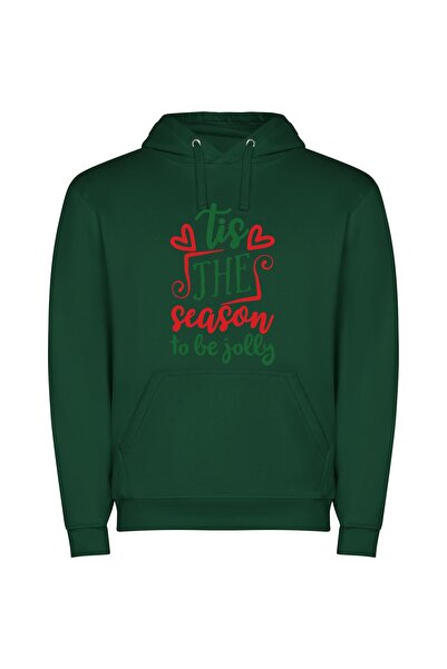 iLovePrints Jolly Holiday Greetings Φούτερ με κουκούλα σε χρώμα Πράσινο