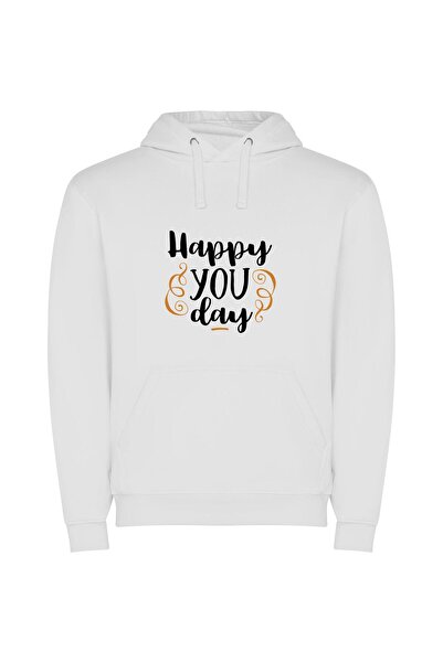 iLovePrints Vibrant 'Happy You Day' Φούτερ με κουκούλα σε χρώμα Λευκό