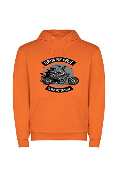 iLovePrints Grim Reaper's Motorcycle Fete Φούτερ με κουκούλα σε χρώμα Πορτοκαλί