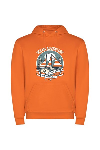 iLovePrints Sailing Time: Illustrated Logo Φούτερ με κουκούλα σε χρώμα Πορτοκαλί