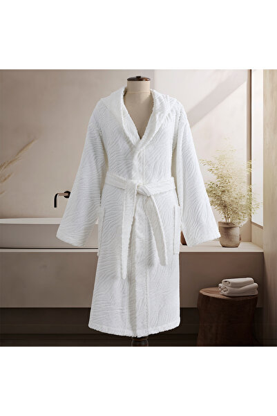 ALTINBAŞAK TEKSTİL Elora 100% Cotton Hooded Unisex Bathrobe Ecru L/Xl