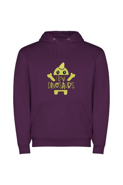 iLovePrints Dino Love: Adorable Characters Φούτερ με κουκούλα σε χρώμα Μωβ