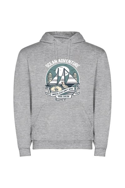 iLovePrints Sailing Time: Illustrated Logo Φούτερ με κουκούλα σε χρώμα Γκρι