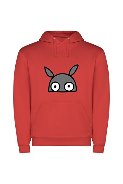 iLovePrints Elegant Hare Illustration Φούτερ με κουκούλα σε χρώμα Κόκκινο