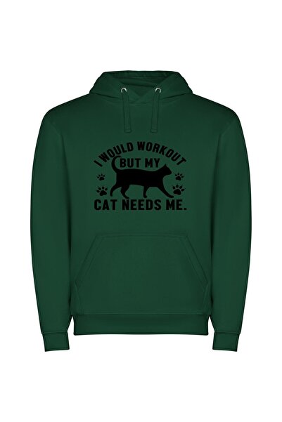 iLovePrints Fit for Feline Fitness Φούτερ με κουκούλα σε χρώμα Πράσινο