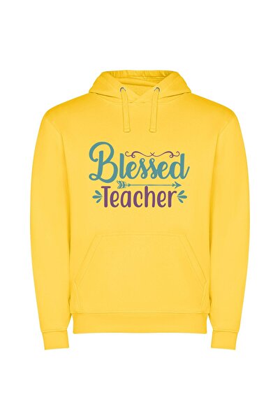 iLovePrints Blessed Teacher's Colorful Sign Φούτερ με κουκούλα σε χρώμα Κίτρινο