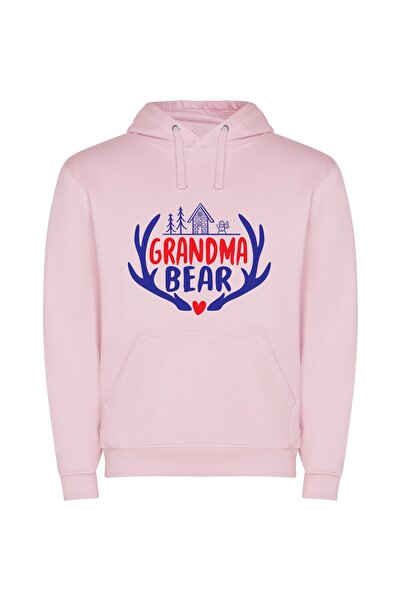 iLovePrints Grandma's Best Bear Logo Φούτερ με κουκούλα σε χρώμα Ροζ