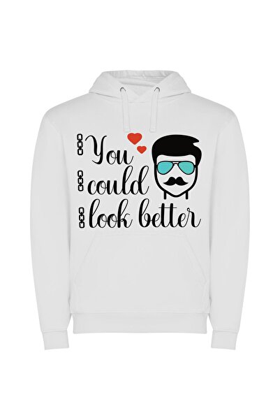 iLovePrints Dapper Stache & Sunglasses Φούτερ με κουκούλα σε χρώμα Λευκό