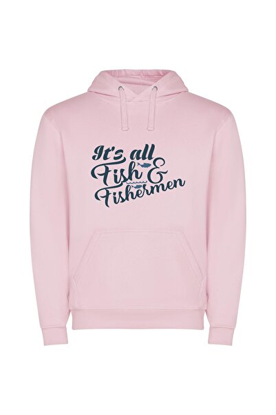 iLovePrints Fishing Enclave: Aquatic Harmony Φούτερ με κουκούλα σε χρώμα Ροζ