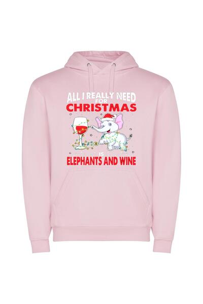 iLovePrints Elephant's Festive Wine Φούτερ με κουκούλα σε χρώμα Ροζ