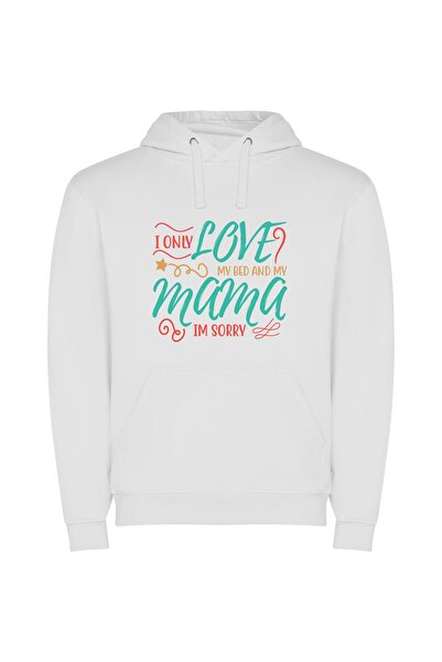 iLovePrints Mama, Bed, Love: Homely Elegance Φούτερ με κουκούλα σε χρώμα Λευκό