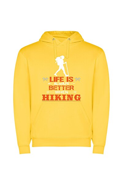iLovePrints True Life Hiking Φούτερ με κουκούλα σε χρώμα Κίτρινο