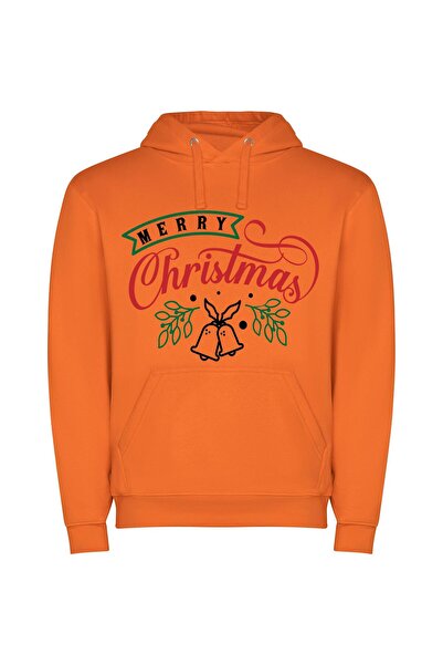 iLovePrints Jingle Joy: Merry Sign Φούτερ με κουκούλα σε χρώμα Πορτοκαλί
