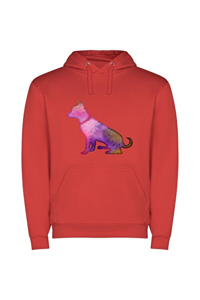 iLovePrints Digital Dog: Holo Canine Φούτερ με κουκούλα σε χρώμα Κόκκινο