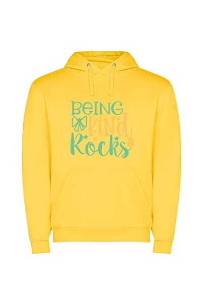 iLovePrints Rocks of Kindness Φούτερ με κουκούλα σε χρώμα Κίτρινο