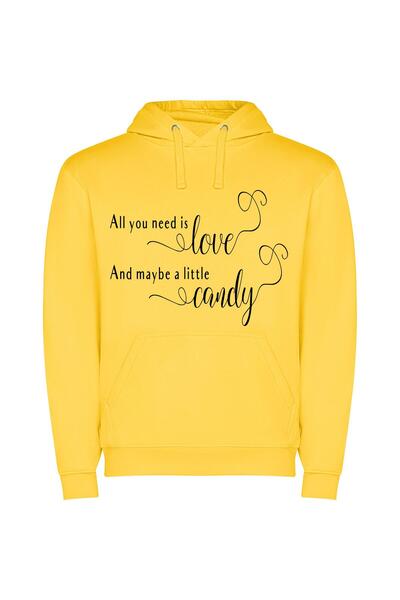 iLovePrints Sweet Love, Candy Bliss Φούτερ με κουκούλα σε χρώμα Κίτρινο