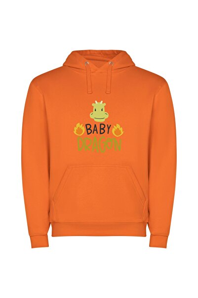 iLovePrints Fierce Baby Dragon Portrait Φούτερ με κουκούλα σε χρώμα Πορτοκαλί