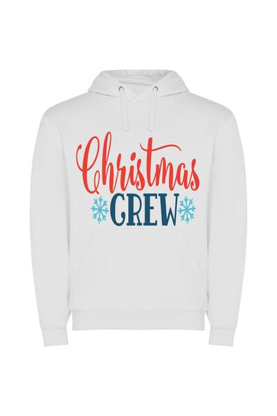 iLovePrints Colorful Christmas Crew Creation Φούτερ με κουκούλα σε χρώμα Λευκό