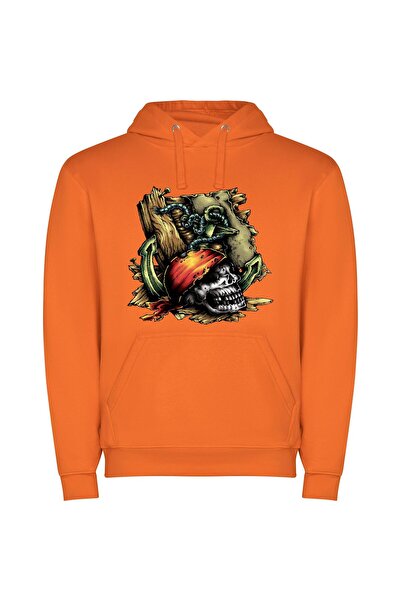 iLovePrints Pirate's Colorful Skull Φούτερ με κουκούλα σε χρώμα Πορτοκαλί
