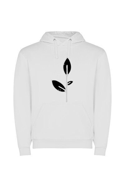 iLovePrints Monochrome Floral Sketch Φούτερ με κουκούλα σε χρώμα Λευκό