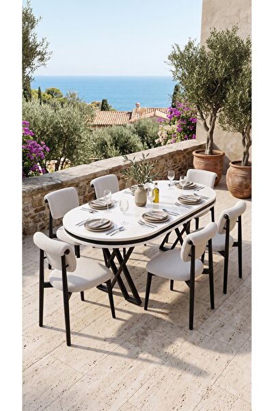 metallion Aura Serisi 6 Kişilik Yemek Masası Takımı 90x160 cm 1. Sınıf MDF Ma...
