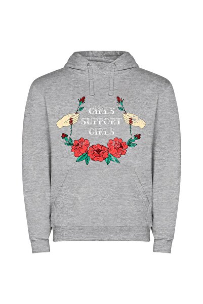 iLovePrints Supportive Blooms for Girls Φούτερ με κουκούλα σε χρώμα Γκρι