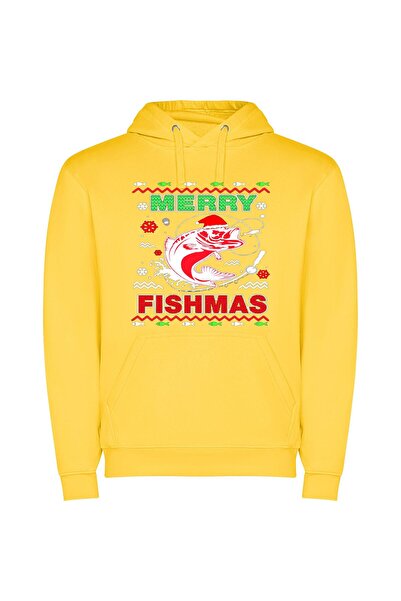 iLovePrints Merry Fishmas Officially Illustrated Φούτερ με κουκούλα σε χρώμα ...