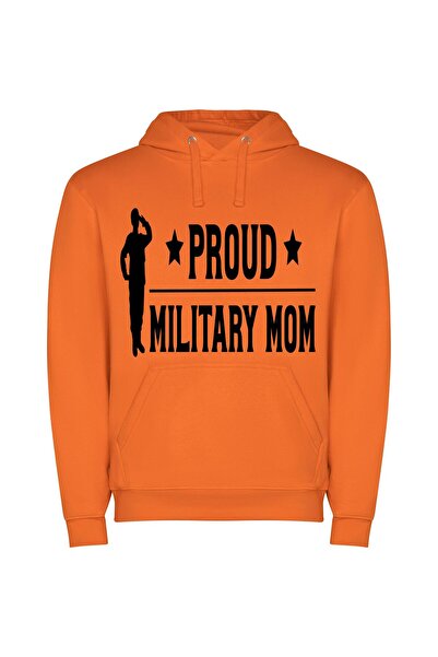 iLovePrints Proud Military Mom Portrait Φούτερ με κουκούλα σε χρώμα Πορτοκαλί