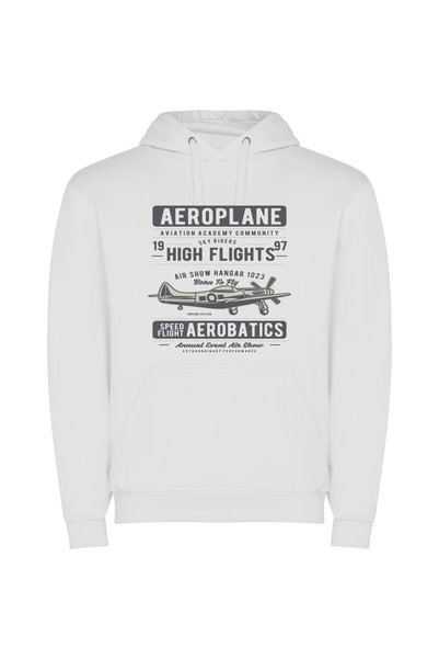 iLovePrints Monochromatic Aviation Elegance Φούτερ με κουκούλα σε χρώμα Λευκό