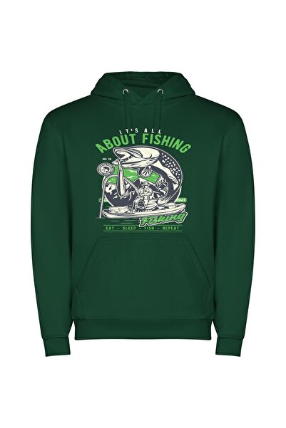 iLovePrints Finest Bass Fishing Print Φούτερ με κουκούλα σε χρώμα Πράσινο