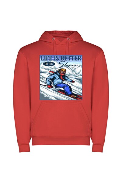 iLovePrints Skiing Thrills: Digital Illustration Φούτερ με κουκούλα σε χρώμα ...