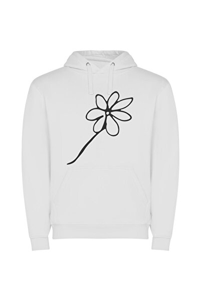 iLovePrints Mono Floral Elegance Φούτερ με κουκούλα σε χρώμα Λευκό