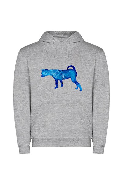 iLovePrints Digital Blue Dog Portrait Φούτερ με κουκούλα σε χρώμα Γκρι
