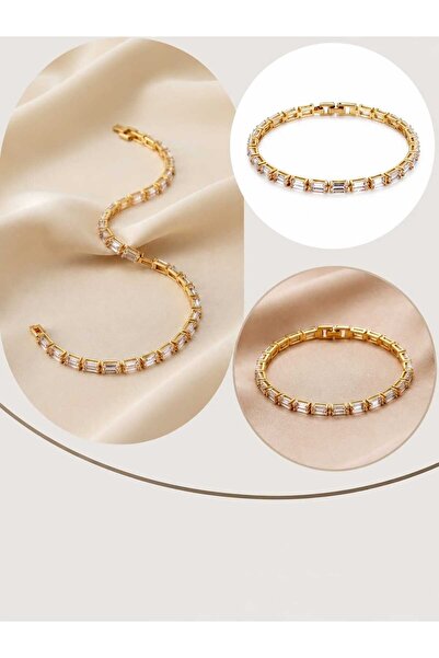 Butik GOLD BAGET TAŞLI ÇELİK KADIN BİLEKLİK-KARARMAZ VE PASLANMAZ