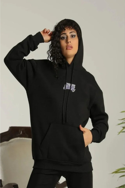 UFC 1985 TOP BRAND Printed Oversized Three Thread K Hooded Sweatshirt - Black