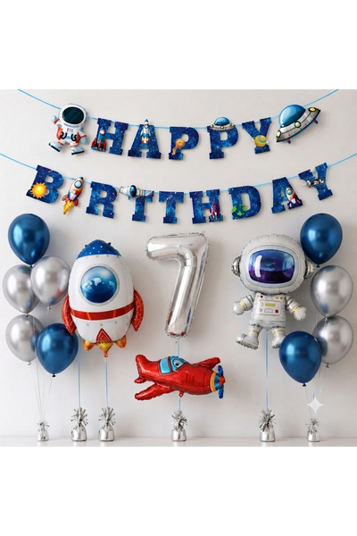ALYA PARTİ Uzay Temalı Doğum Günü Balon Seti – Astronot, Roket ve 7 Yaş Rakam...