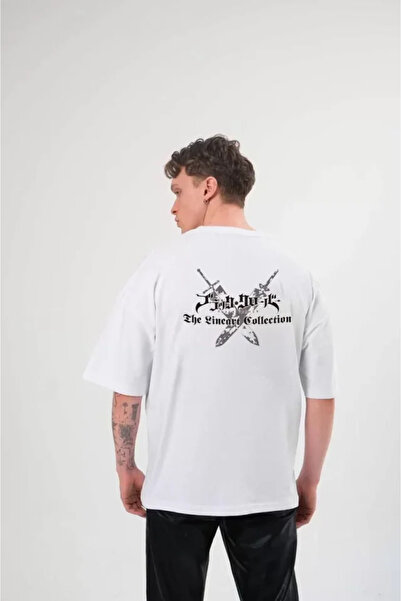Wear Up Unisex T-Shirt Oversize με Μπισκότο Λαιμόκοψη και Μοτίβο - Λευκό